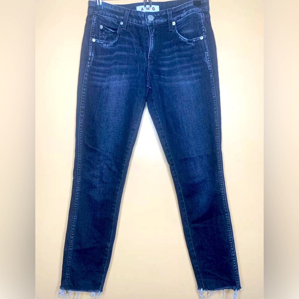AMO Jeans Size 26 Crop Black Ankle Length frayed hem Denim
